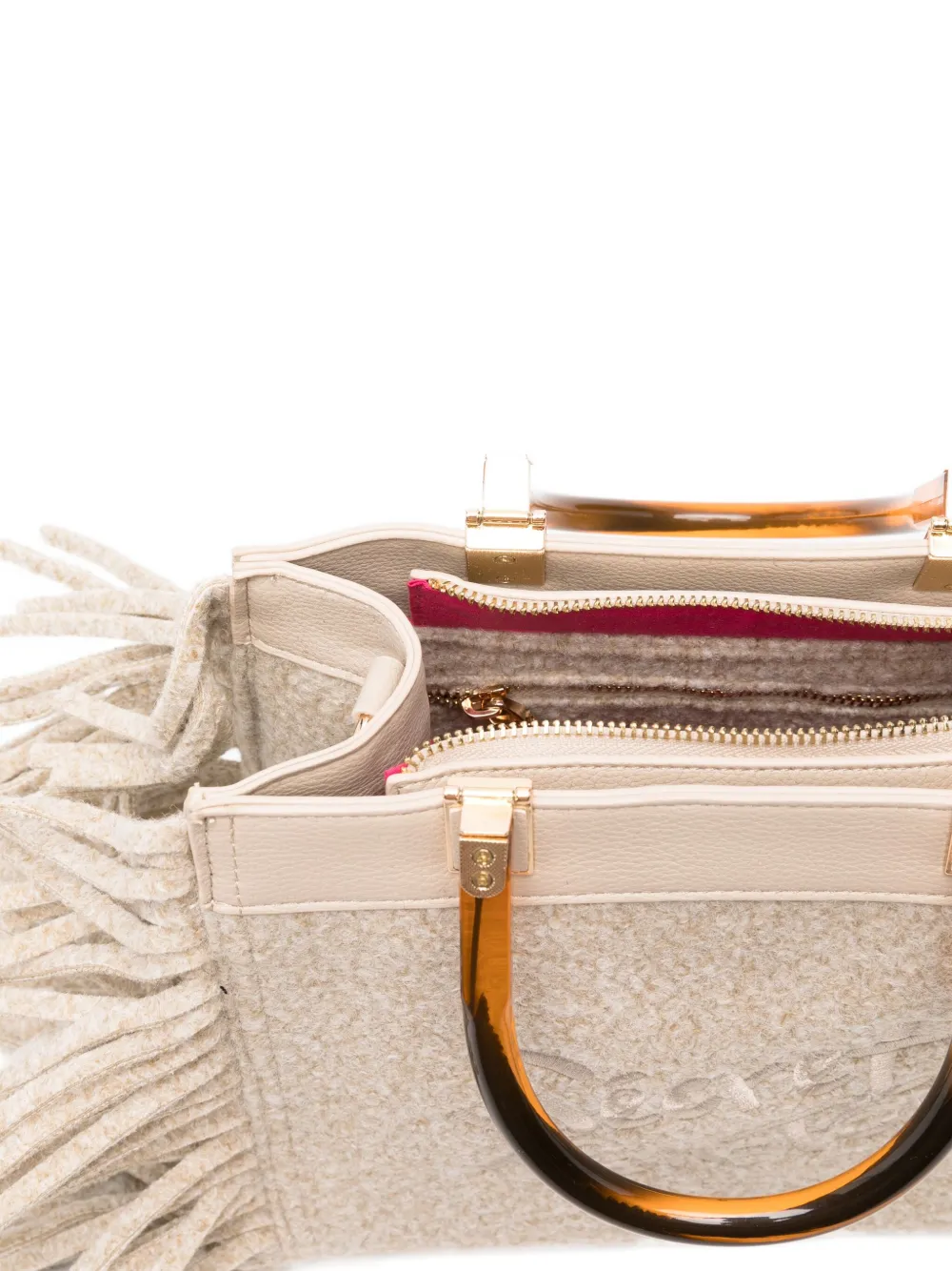 Secret Pon-pon Fringed Top-handles Shoulder Bag In Neutral