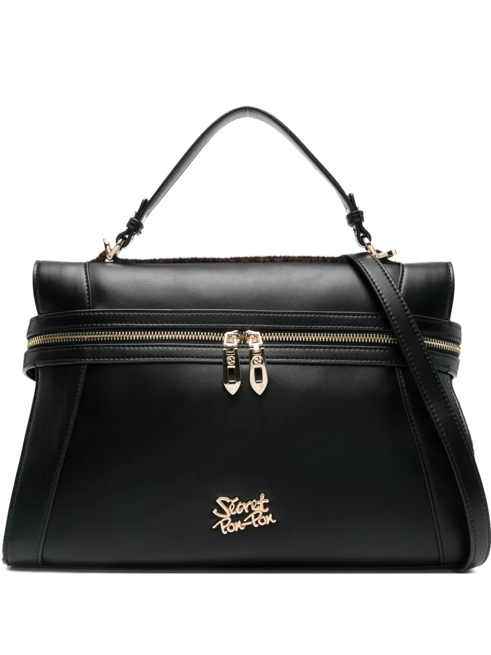 Secret Pon Pon double-zip leather shoulder bag | Black | Image 1