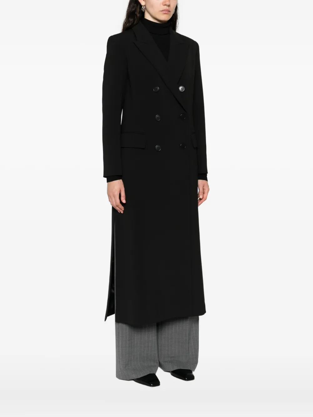 Cenere Peak-lapels Double-breasted Coat In Black
