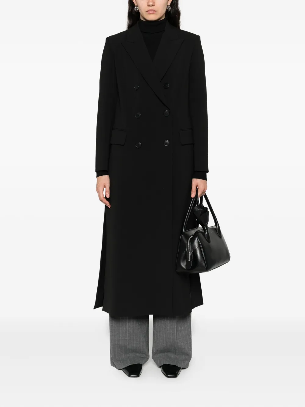 Cenere Peak-lapels Double-breasted Coat In Black