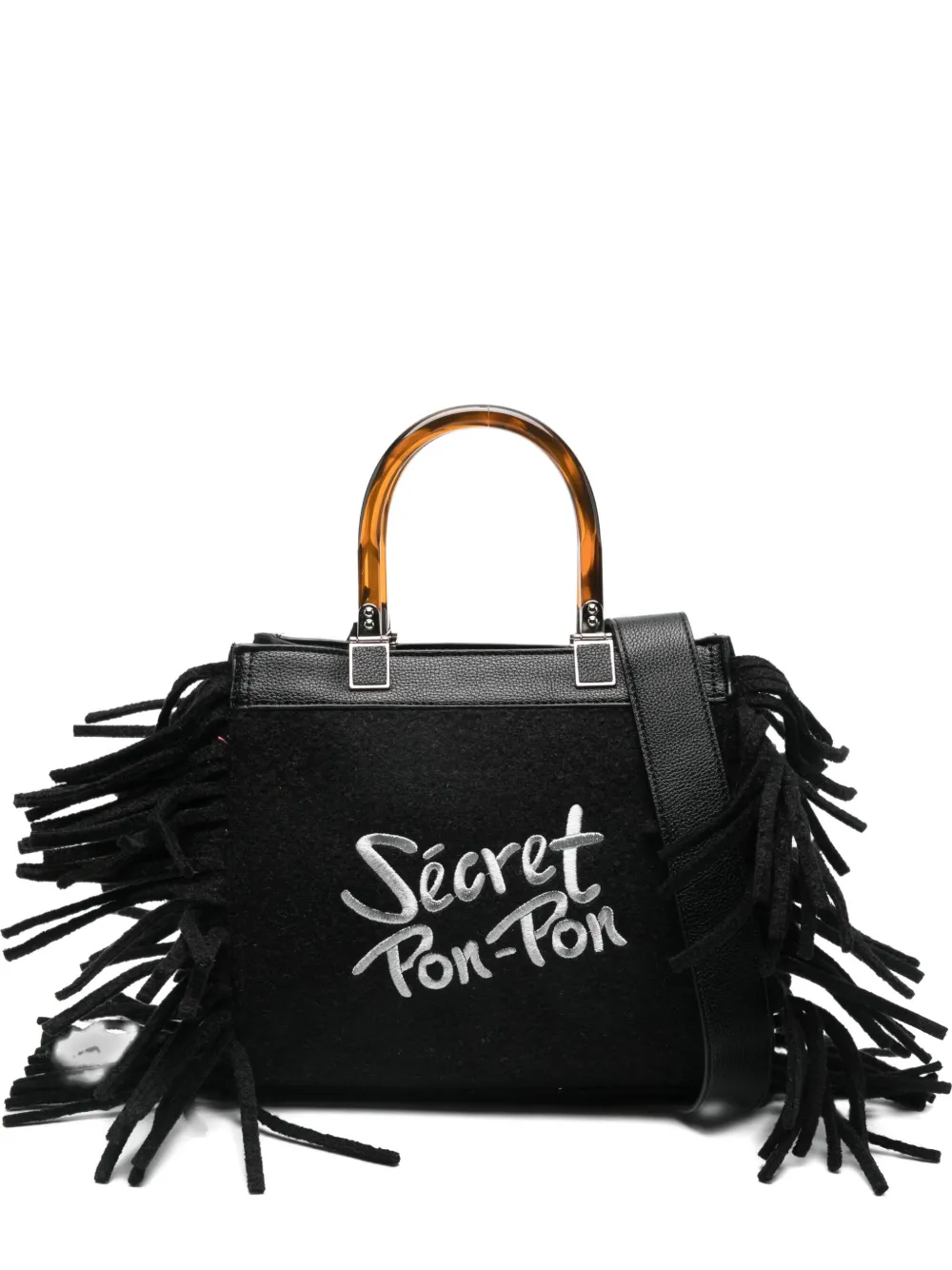 Secret Pon Pon fringed top-handles shoulder bag | Black | Image 1