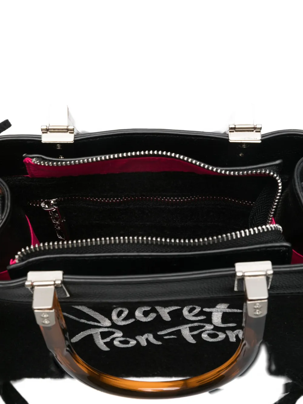 Secret Pon-pon Fringed Top-handles Shoulder Bag In Black