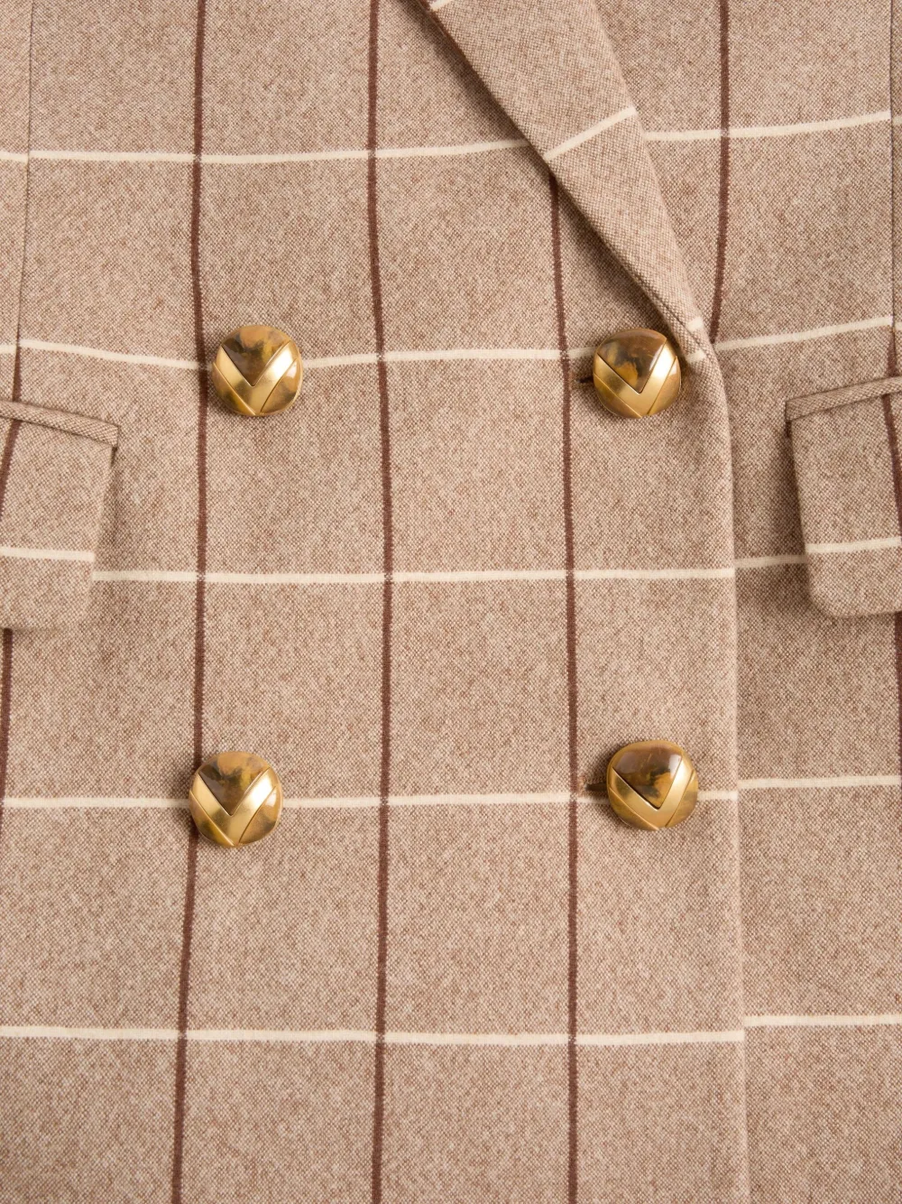 Valentino Windowpane-check Double-breasted Blazer In Neutral