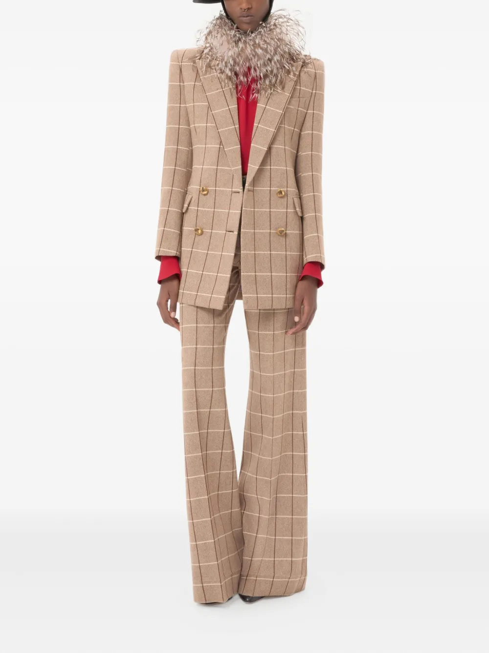 Valentino Windowpane-check Double-breasted Blazer In Neutral