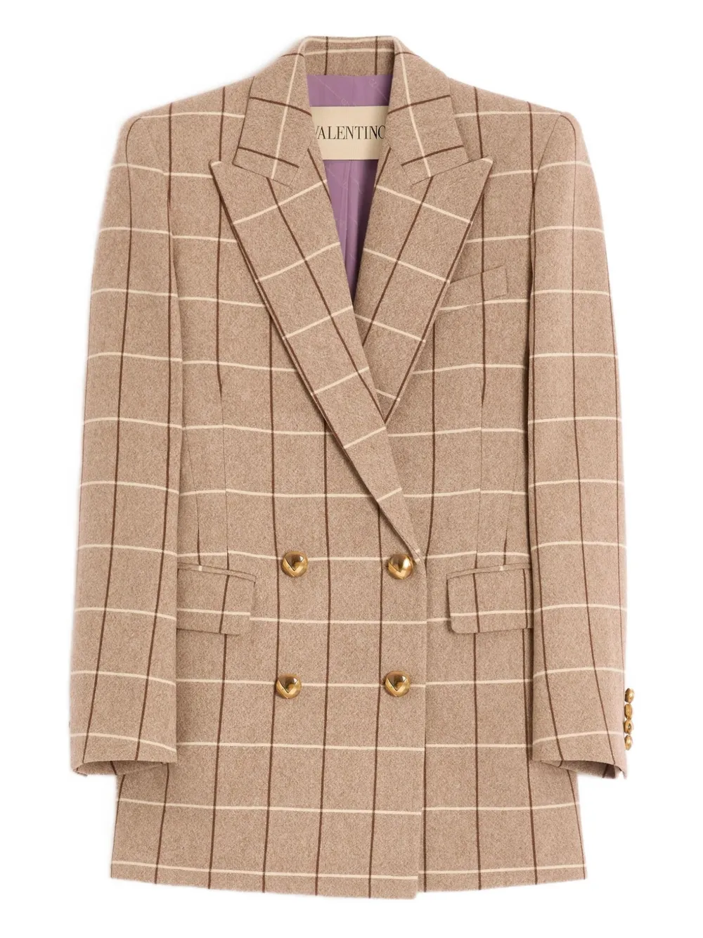 Valentino Windowpane-check Double-breasted Blazer In Neutral