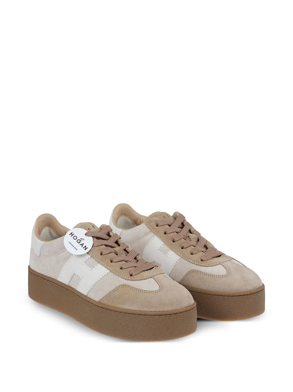 Hogan Leren sneakers met plateauzool Beige