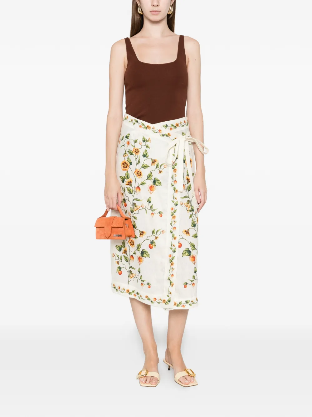 Agua By Agua Bendita Pareo floral pencil midi skirt - Beige