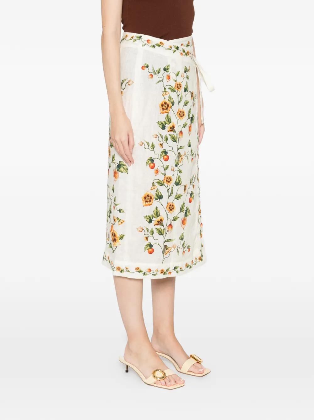 Agua By Agua Bendita Luna Floral-print Linen Midi Wrap Pareo In White