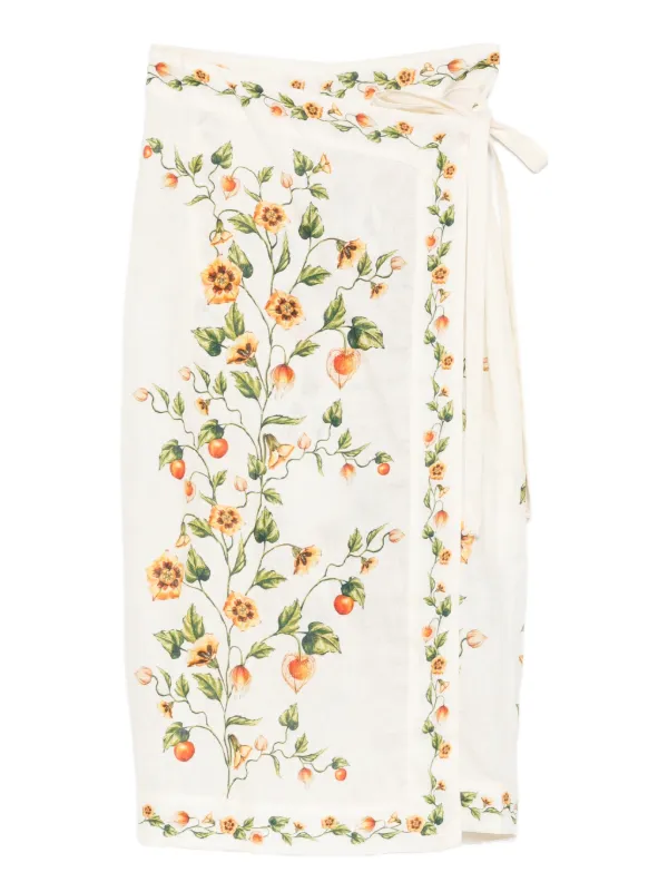 Agua by Agua Bendita Pareo Floral Pencil Midi Skirt in Neutrals