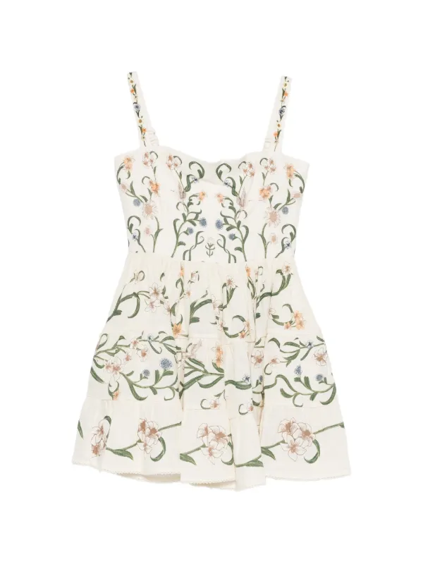 Agua by Agua Bendita Lima Laguna Floral-print Tiered Mini Dress in Neutrals