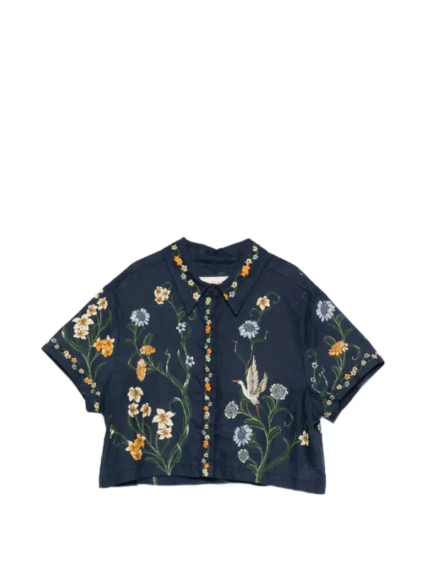Agua by Agua Bendita Virtuosa Floral Cropped Shirt in Blue