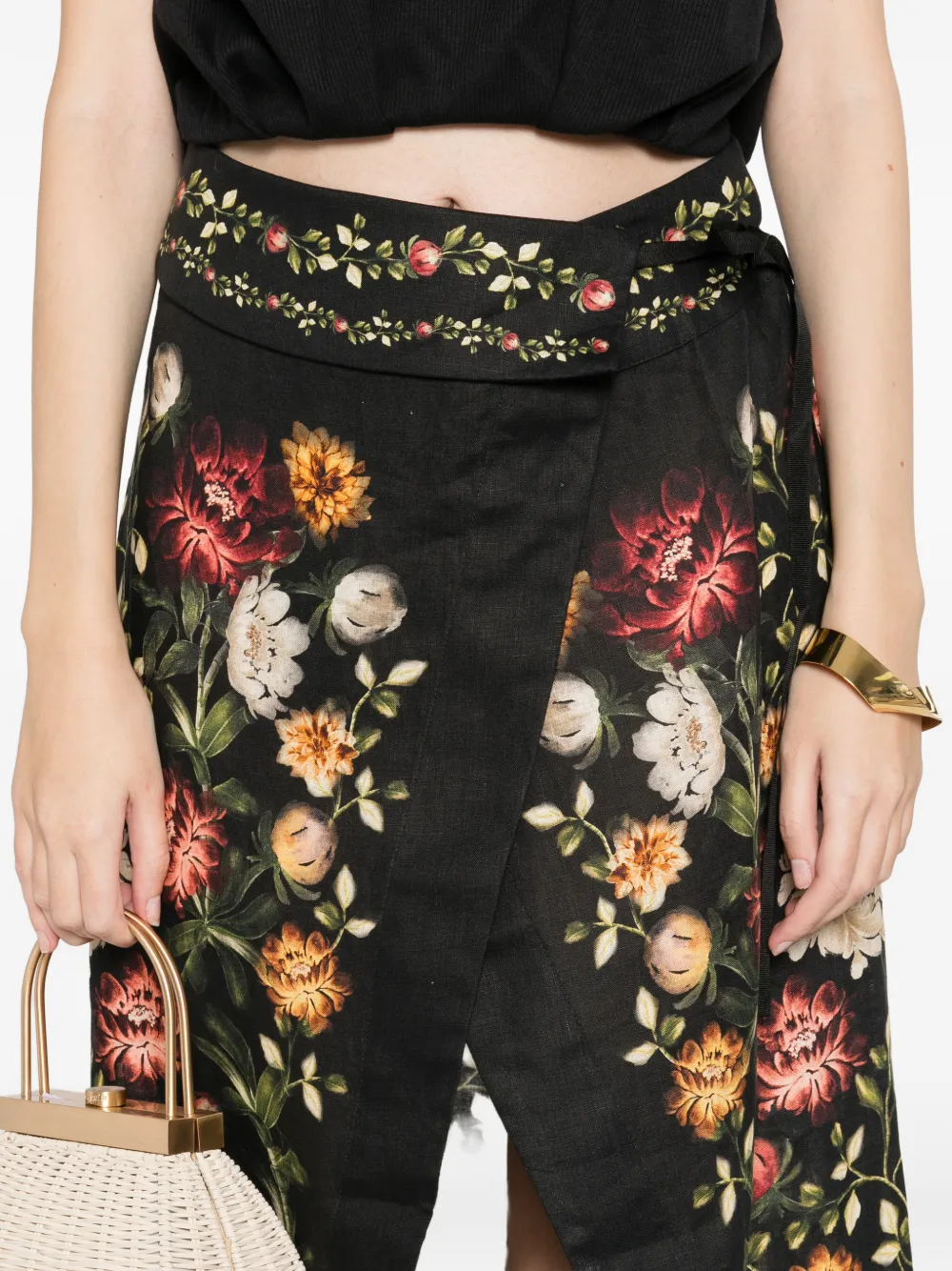 Agua By Agua Bendita Pareo Midi Floral Skirt In Black