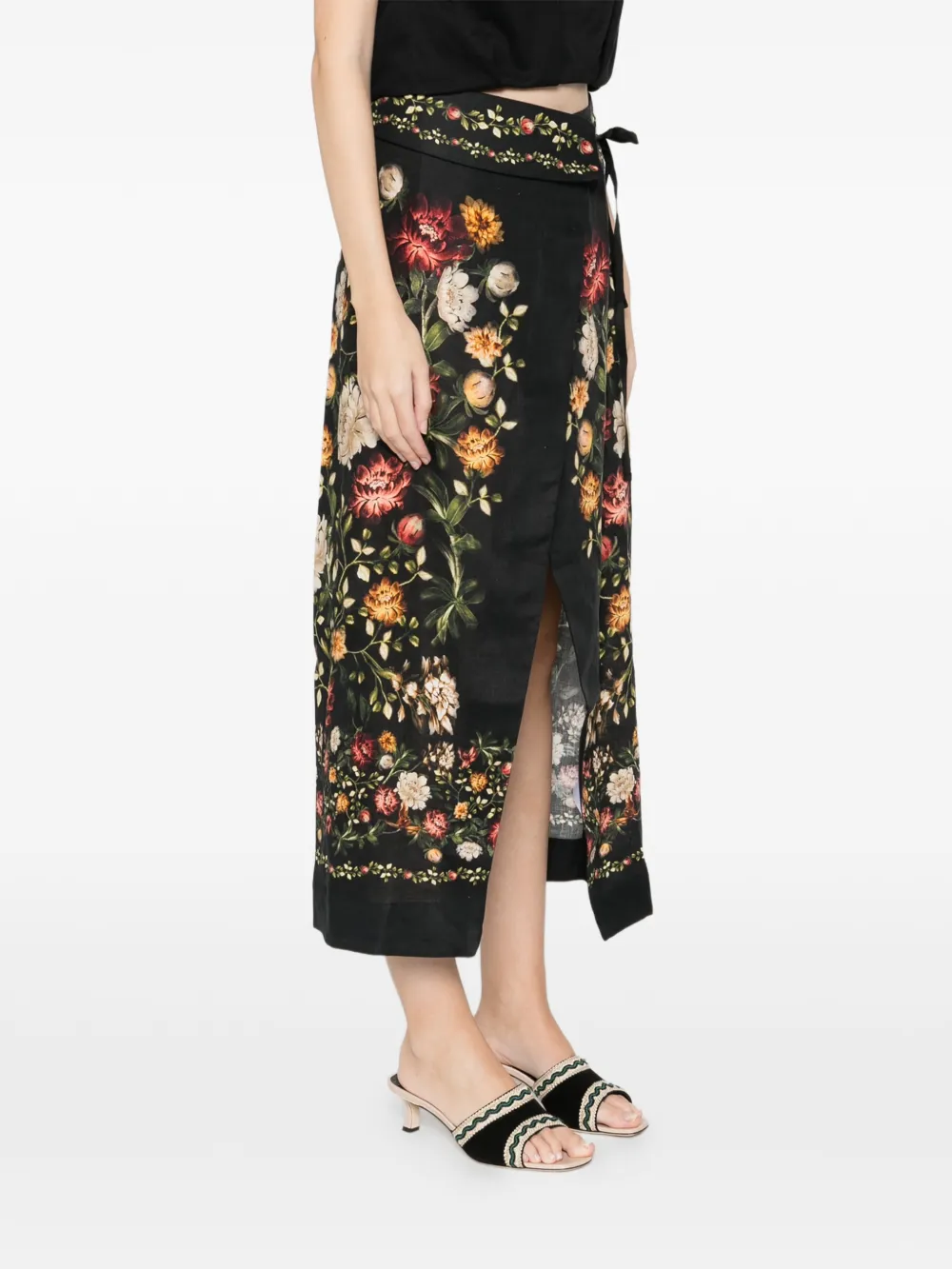 Agua By Agua Bendita Pareo Midi Floral Skirt In Black