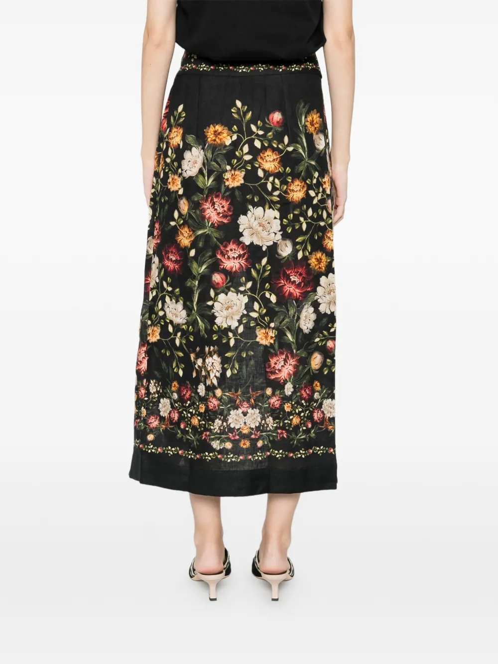 Agua By Agua Bendita Pareo Midi Floral Skirt In Black