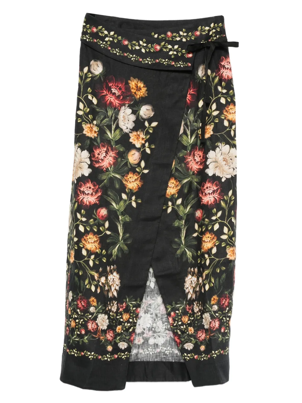 Agua By Agua Bendita Pareo Midi Floral Skirt In Black