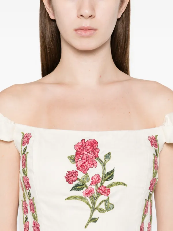 agua by agua bendita off the shoulder dress Jardin printed off-shoulder cotton minidress in blue - Agua By Agua Bendita