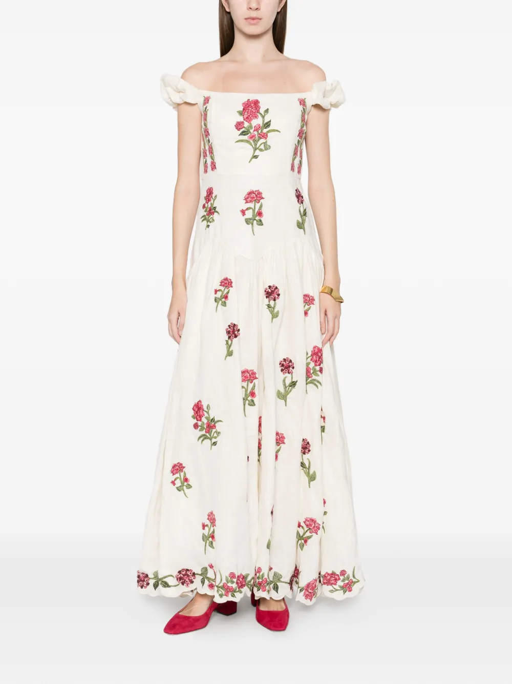 Agua By Agua Bendita Siembra Quebrada floral-pattern off-shoulder dress - Beige