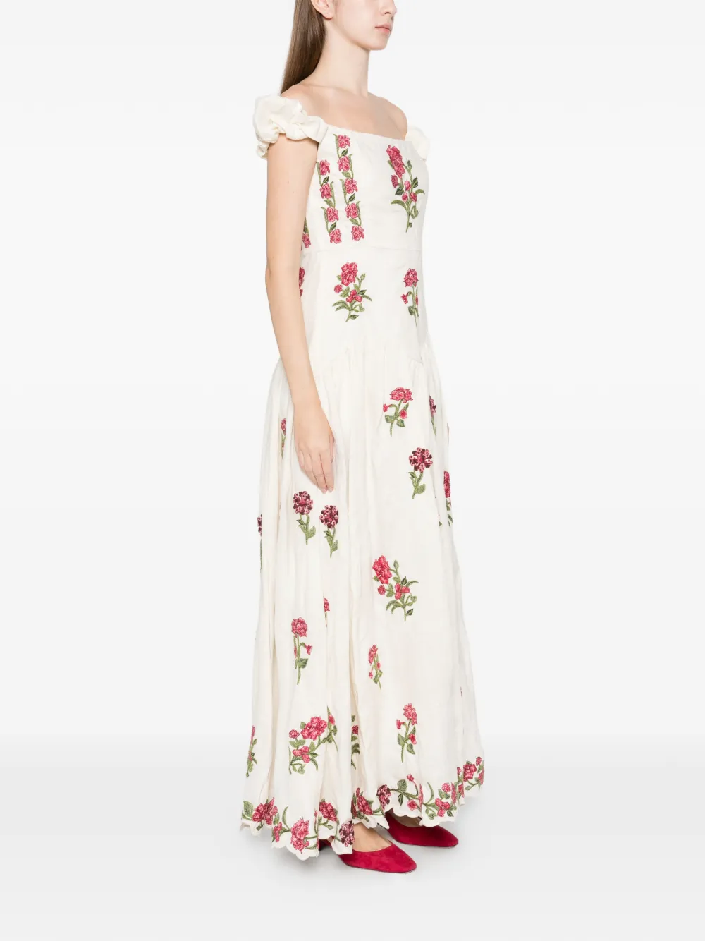 Agua By Agua Bendita Siembra Quebrada Floral-pattern Off-shoulder Dress In White