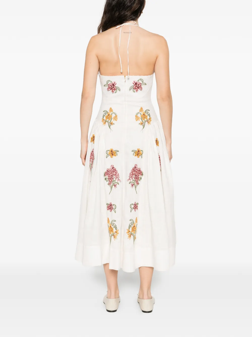 Agua By Agua Bendita Balsa Cordillera midi-jurk met halternek Beige