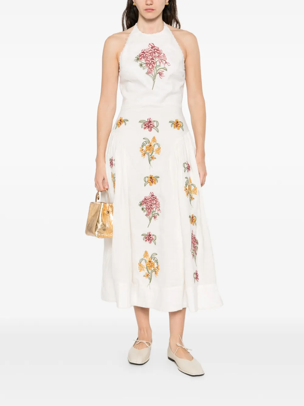 Agua By Agua Bendita Balsa Cordillera midi-jurk met halternek Beige