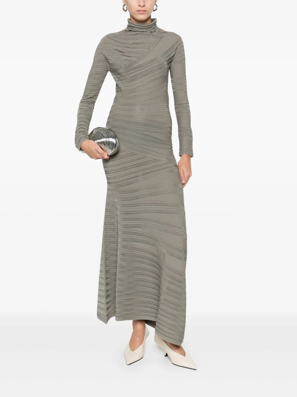 Giorgio Armani Gestreepte maxi-jurk met col - Groen