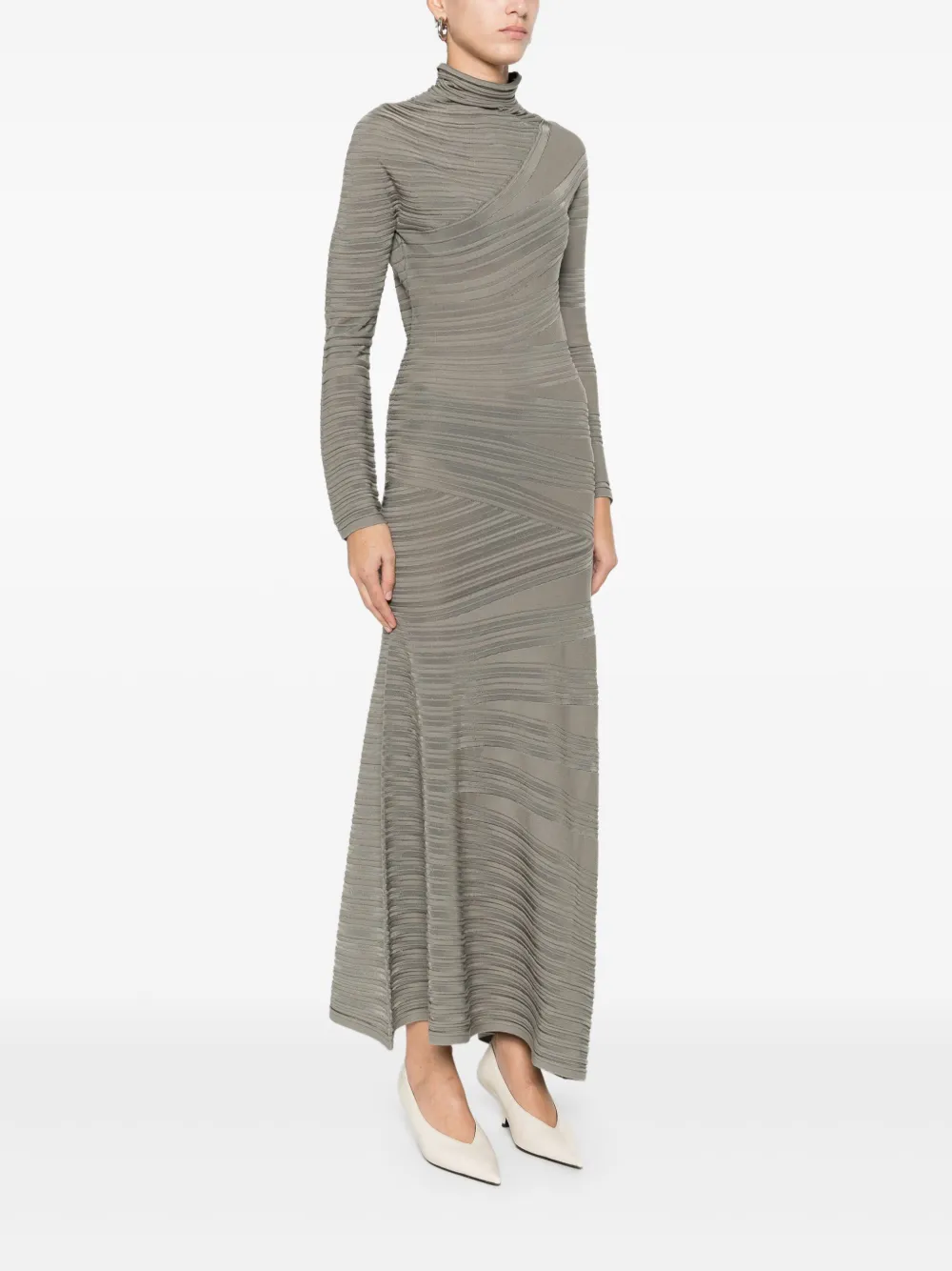 Giorgio Armani Gestreepte maxi-jurk met col Groen