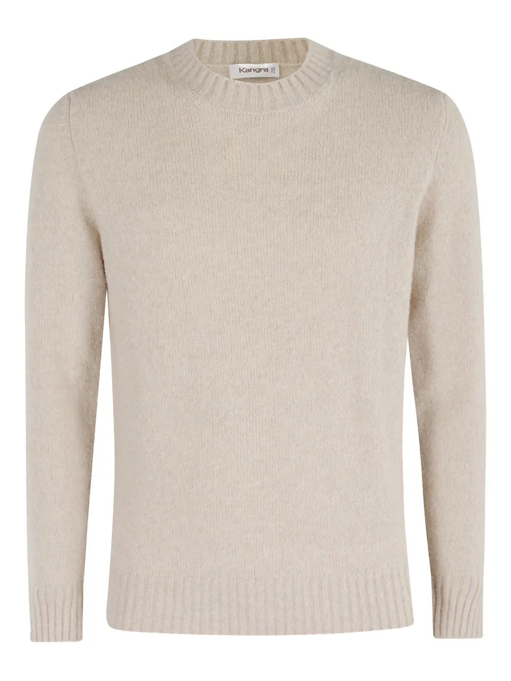 Kangra Cashmere Kangra Classic Crew Neck Sweater With Ribbed Piping In Neutral
