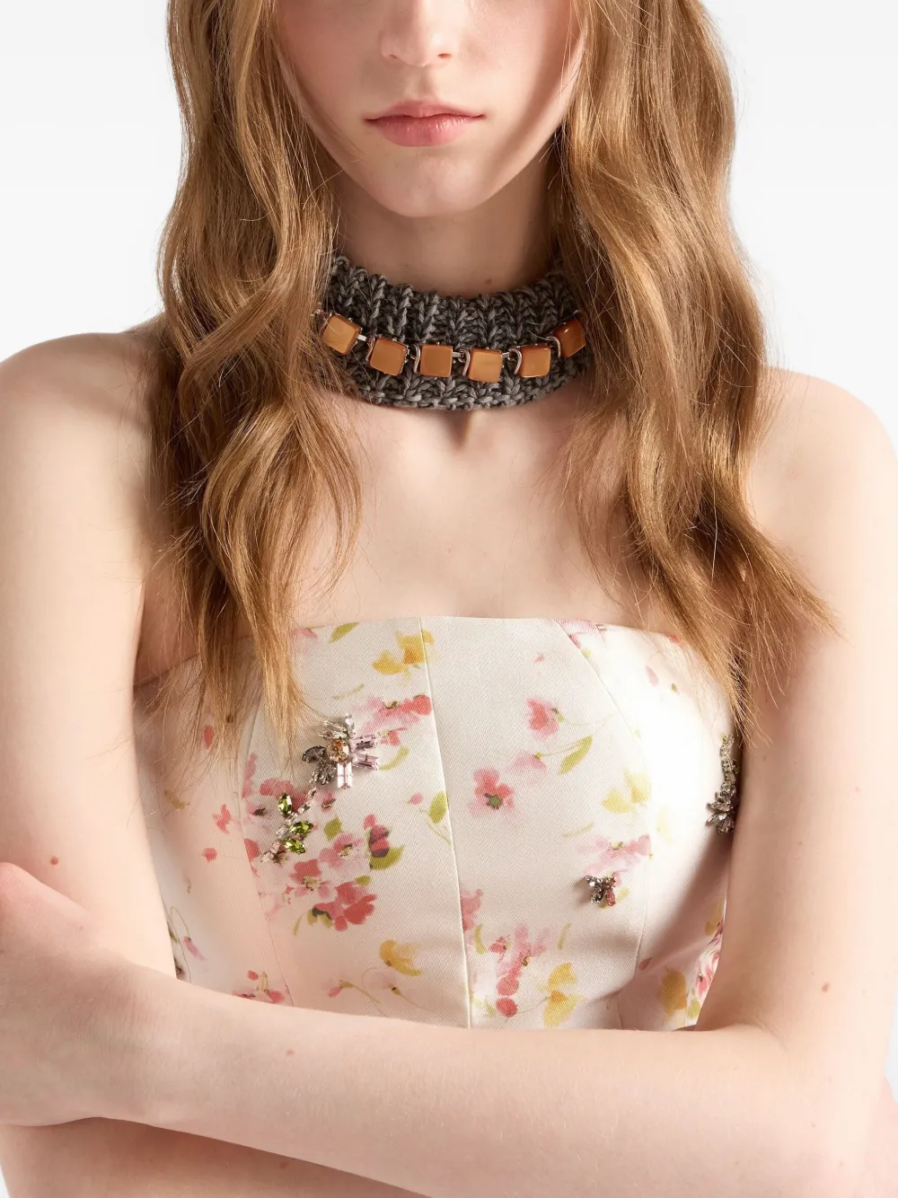 Prada Verfraaide jurk met bloemenprint Wit