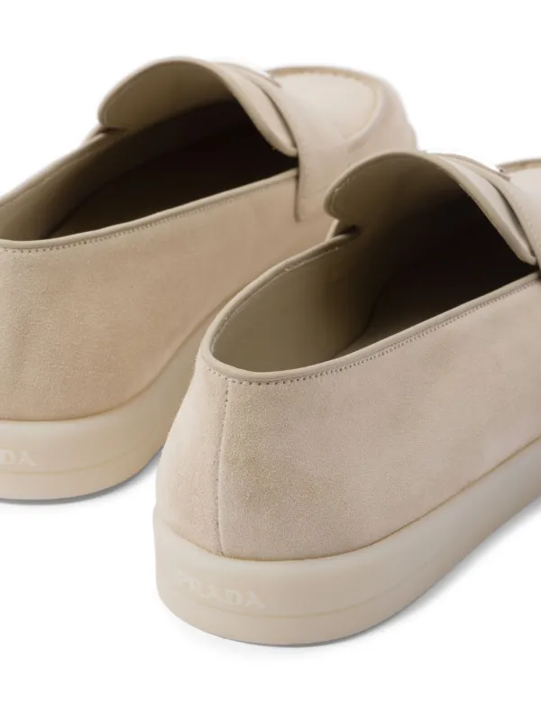 Prada Suede Slip-On Loafers in Taupe PRADA Size 9 Taupe Suede Slip On Loafers – Sui Generis  main image 2
