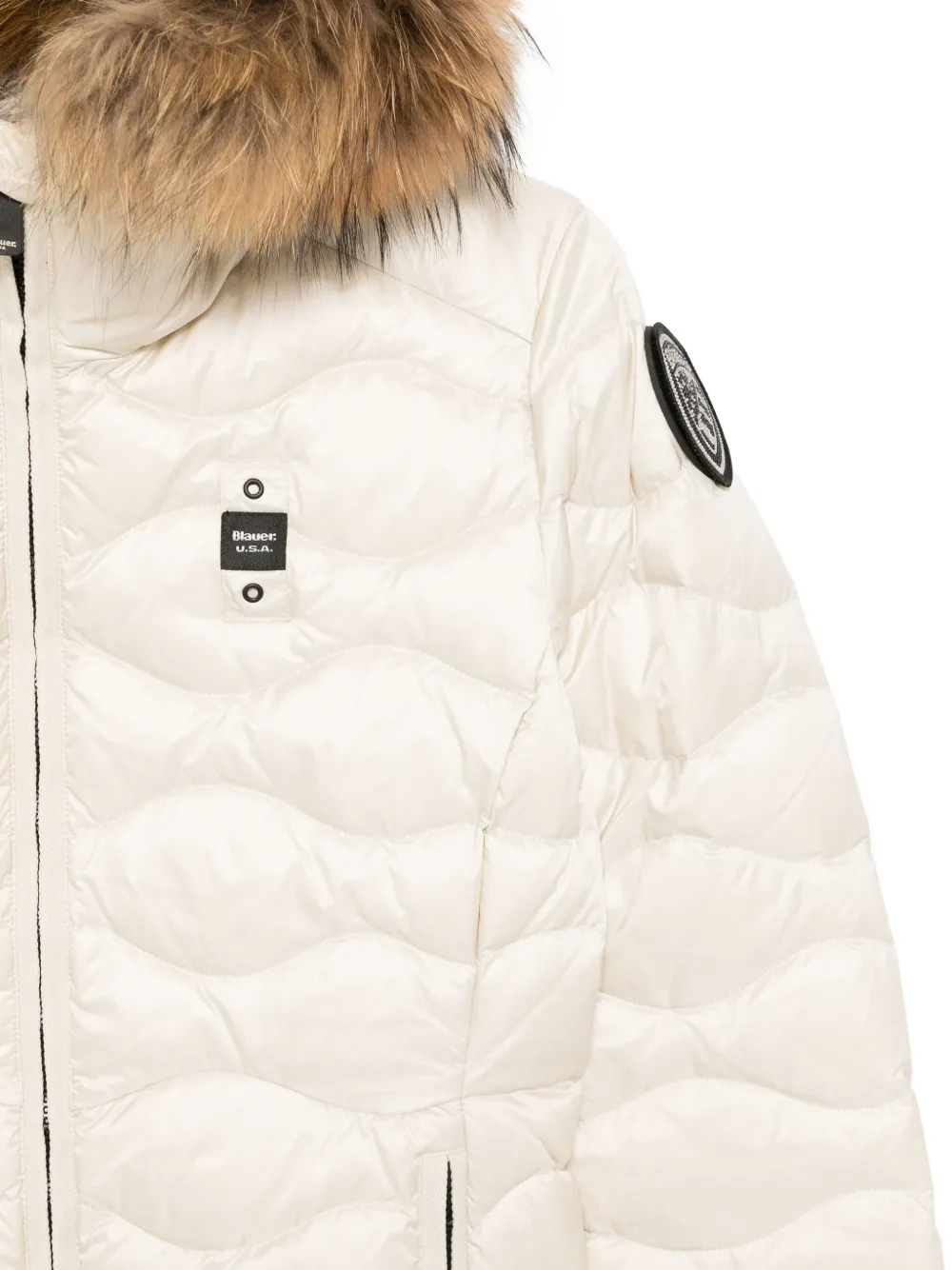 Blauer Logo-appliqué Hooded Puffer Jacket In Neutral