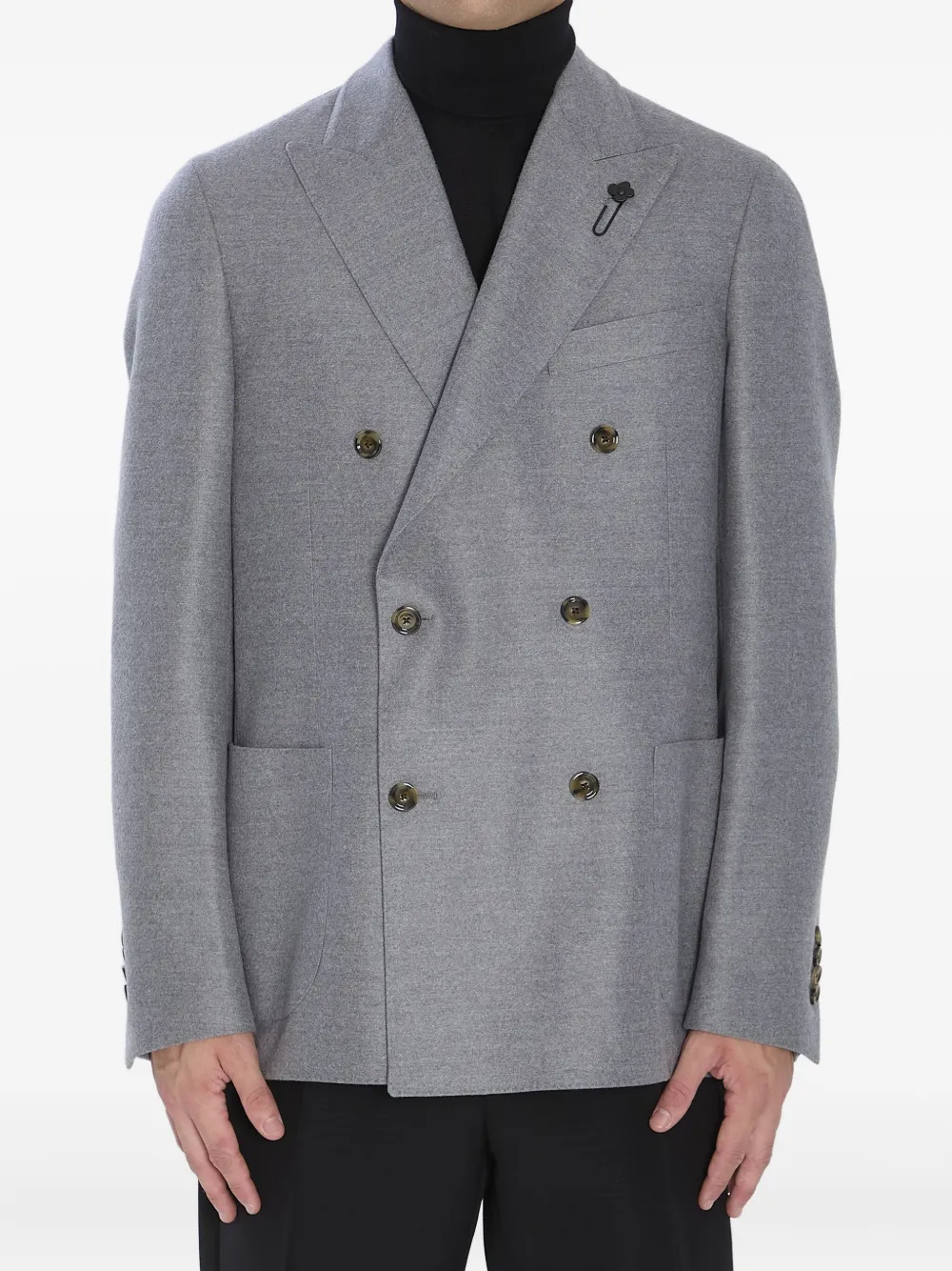 Lardini Double-breasted Virgin Wool Jacket With Peaked Lapels In Gray