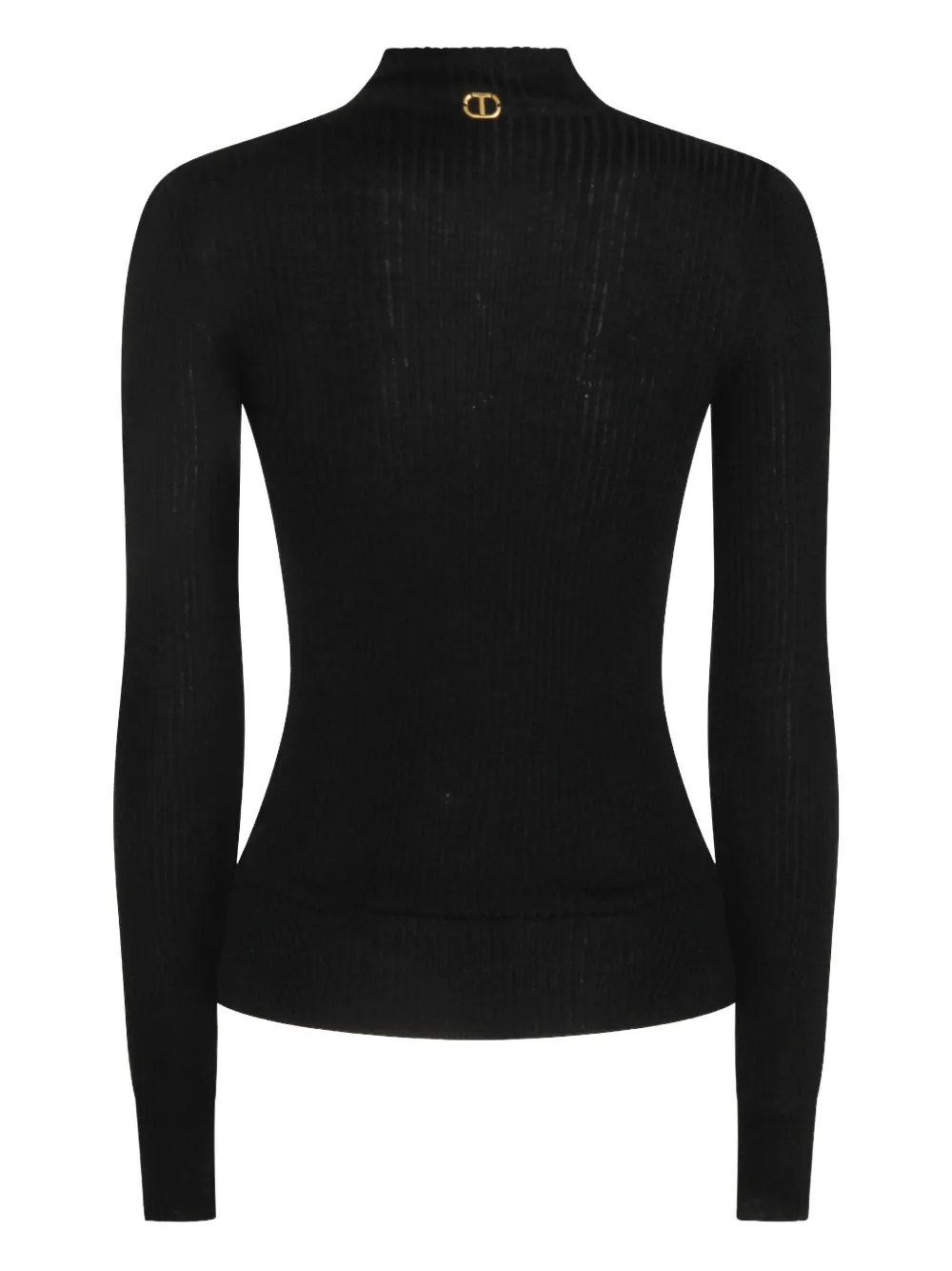 Twinset Fitted Ribbed Knit Sweater With High Neckline In Black