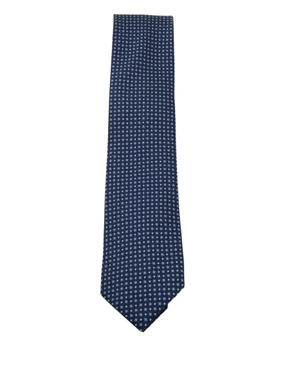Zegna Geometric Patterned Tie Pointed Tip In Blue