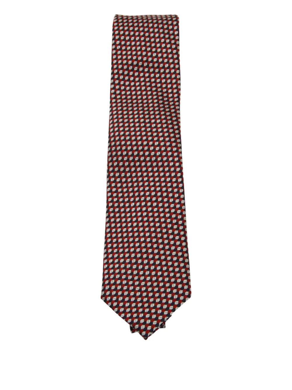 Zegna Geometric Silk Tie Pointed Tip In Red