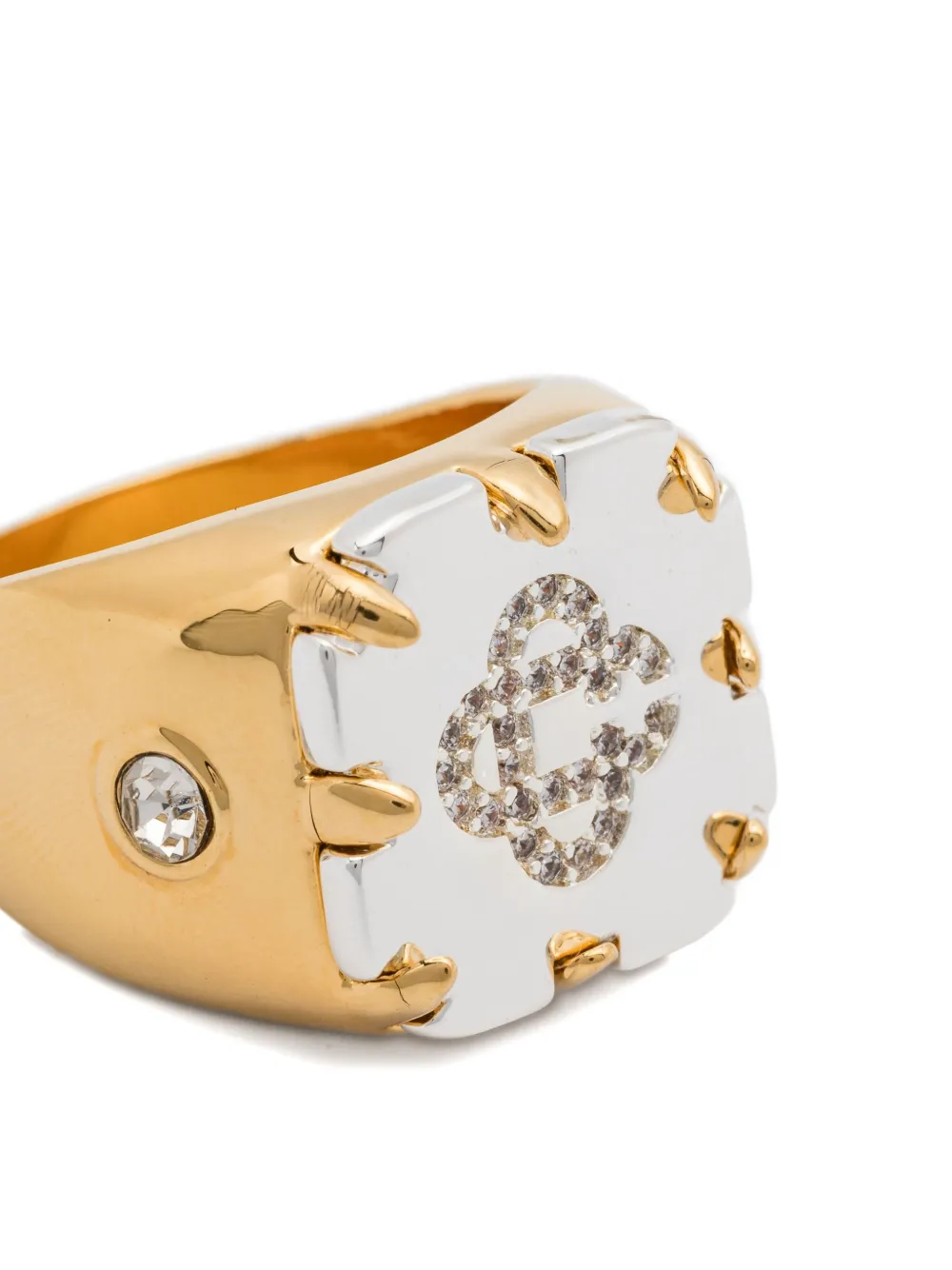 Casablanca Gold-plated Brass Signet Ring With Rhinestone-embellished Cc Logo In Gold