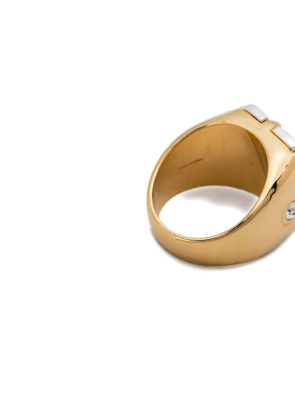 Casablanca Gold-plated Brass Signet Ring With Rhinestone-embellished Cc Logo In Gold