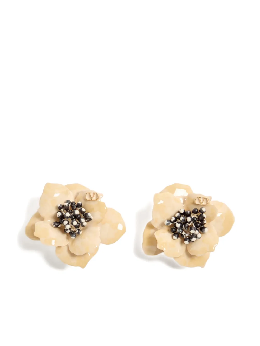 Valentino Garavani Fleur Lumineuse logo clip-on earrings - Neutrals