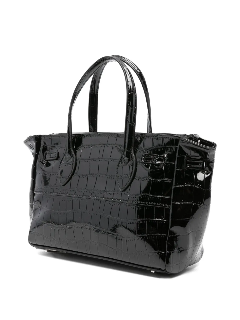 Secret Pon-pon Crocodile-effect Shoulder Bag In Black