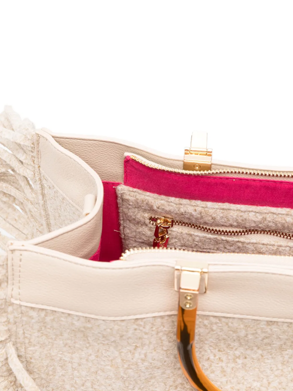 Secret Pon-pon Fringed Top-handles Shoulder Bag In Neutral