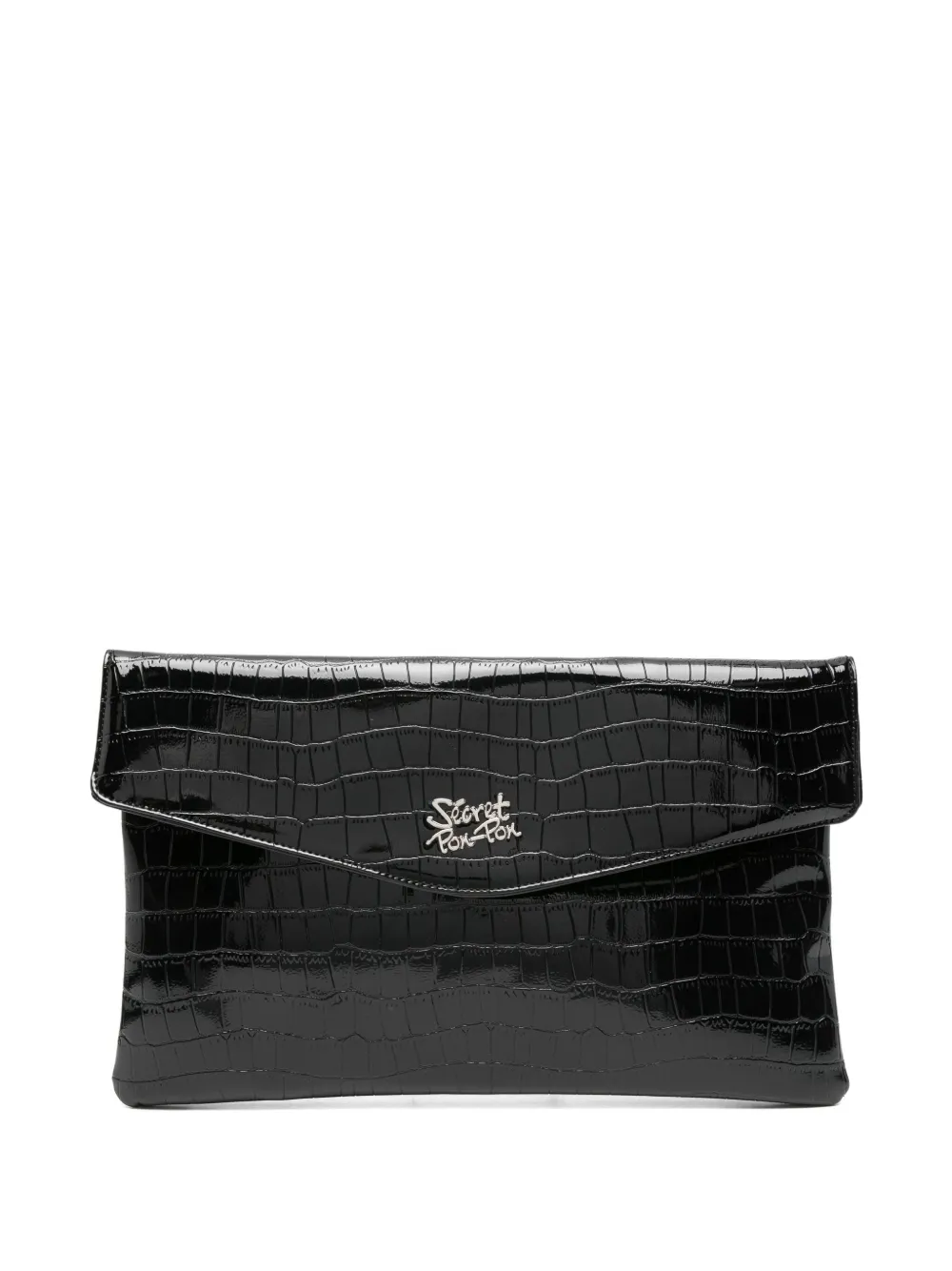 Secret Pon Pon crocodile-embossed logo-plaque clutch bag | Black | Image 1