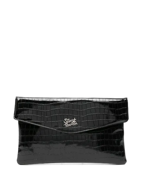 Secret Pon Pon crocodile-embossed logo-plaque clutch bag