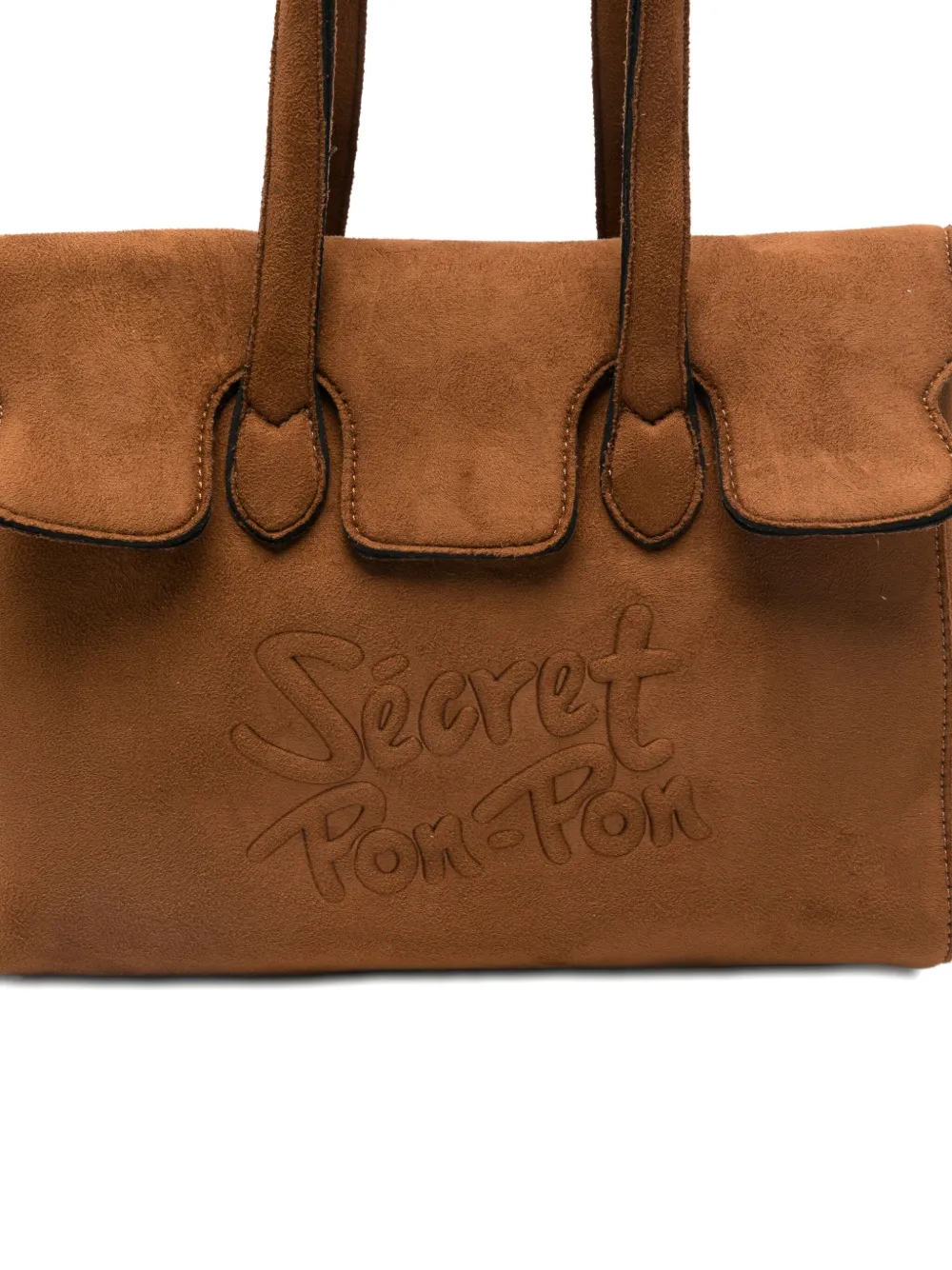 Secret Pon-pon Secret Pon Pon Crossbody Bag With Embossed Logo In Brown