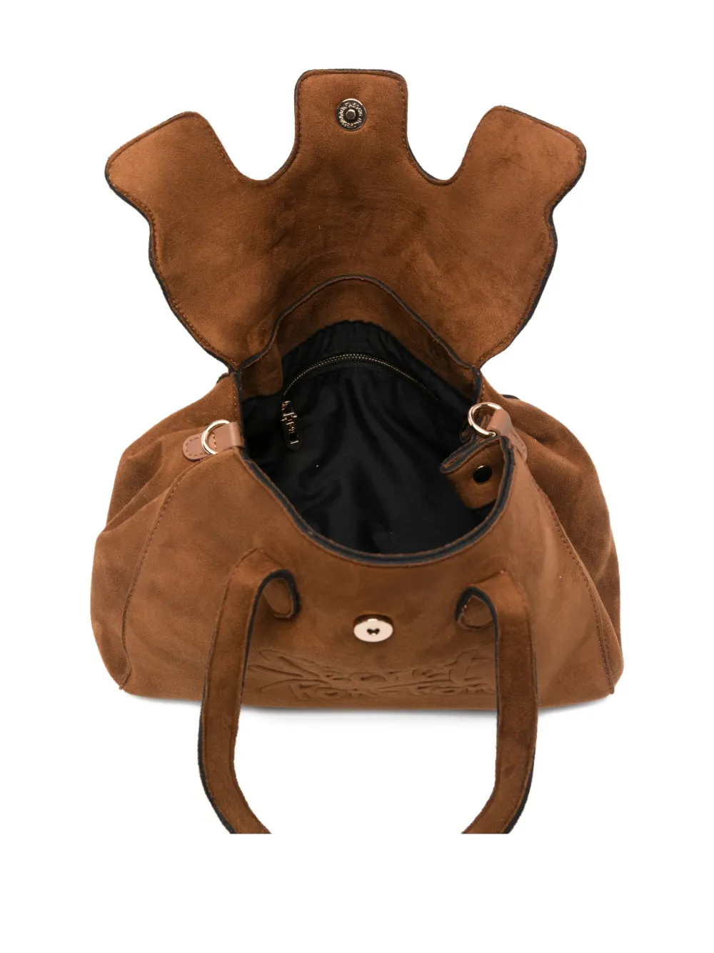 Secret Pon-pon Secret Pon Pon Crossbody Bag With Embossed Logo In Brown