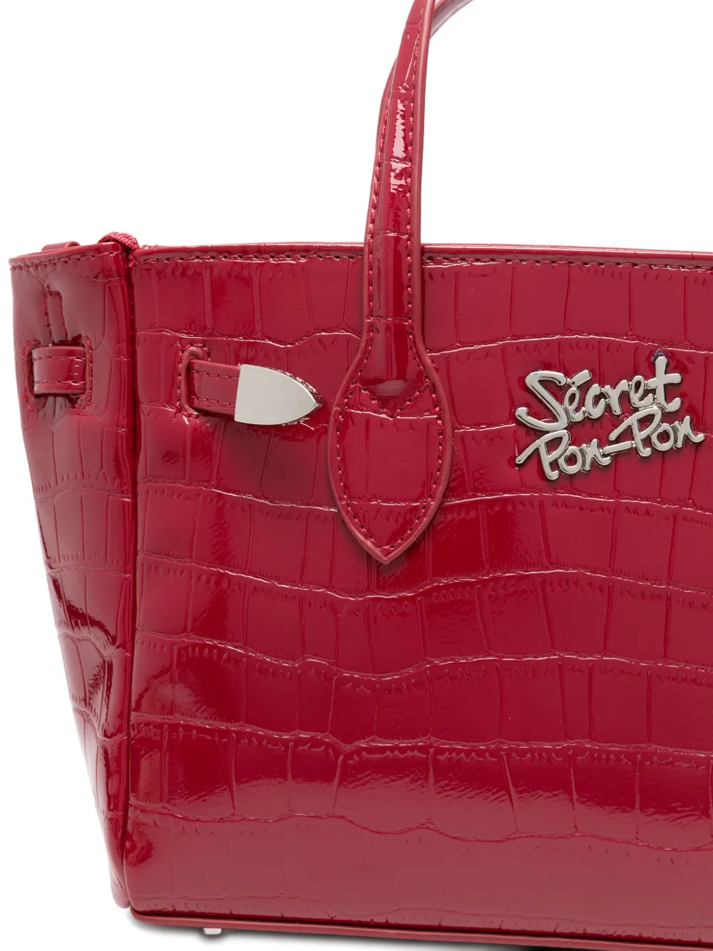 Secret Pon-pon Crocodile-embossed Shoulder Bag In Red