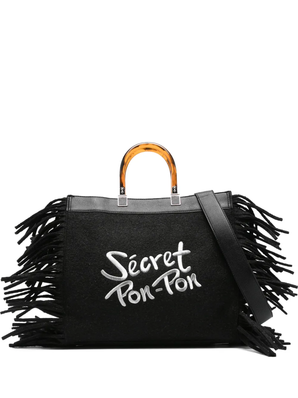 Secret Pon Pon fringed top-handles shoulder bag | Black | Image 1