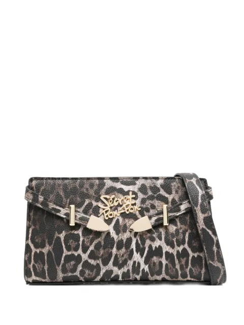 Secret Pon Pon leopard-print logo-plaque clutch bag
