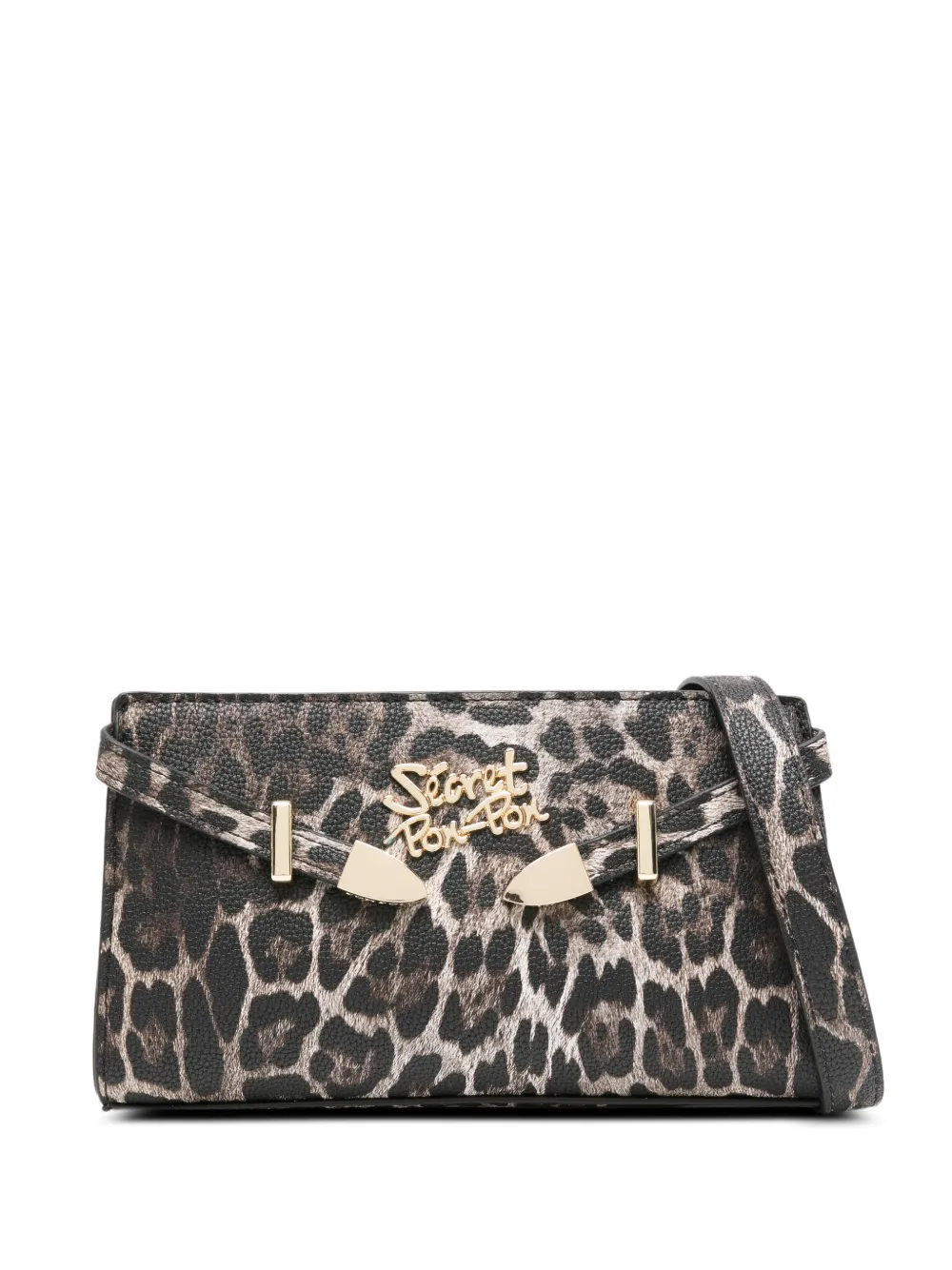 Secret Pon Pon leopard-print logo-plaque clutch bag | Brown | Image 1