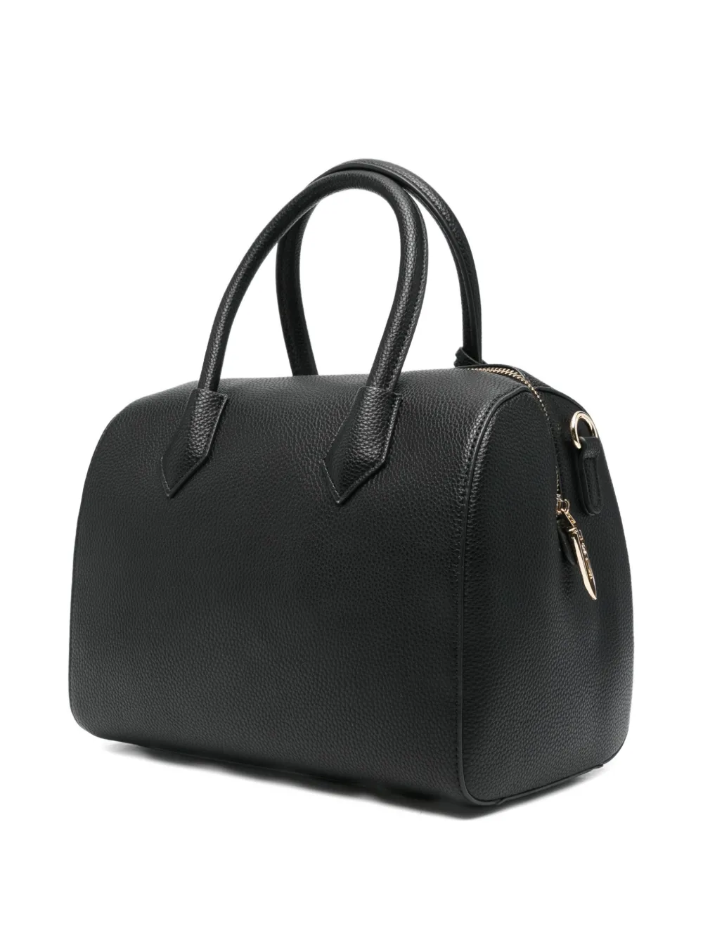 Secret Pon-pon Top-handles Leather Tote Bag In Black