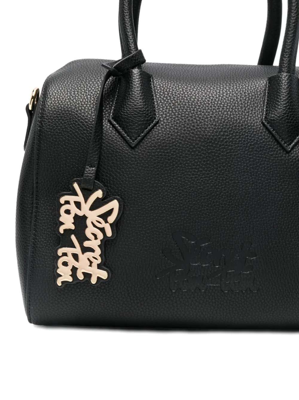 Secret Pon-pon Top-handles Leather Tote Bag In Black