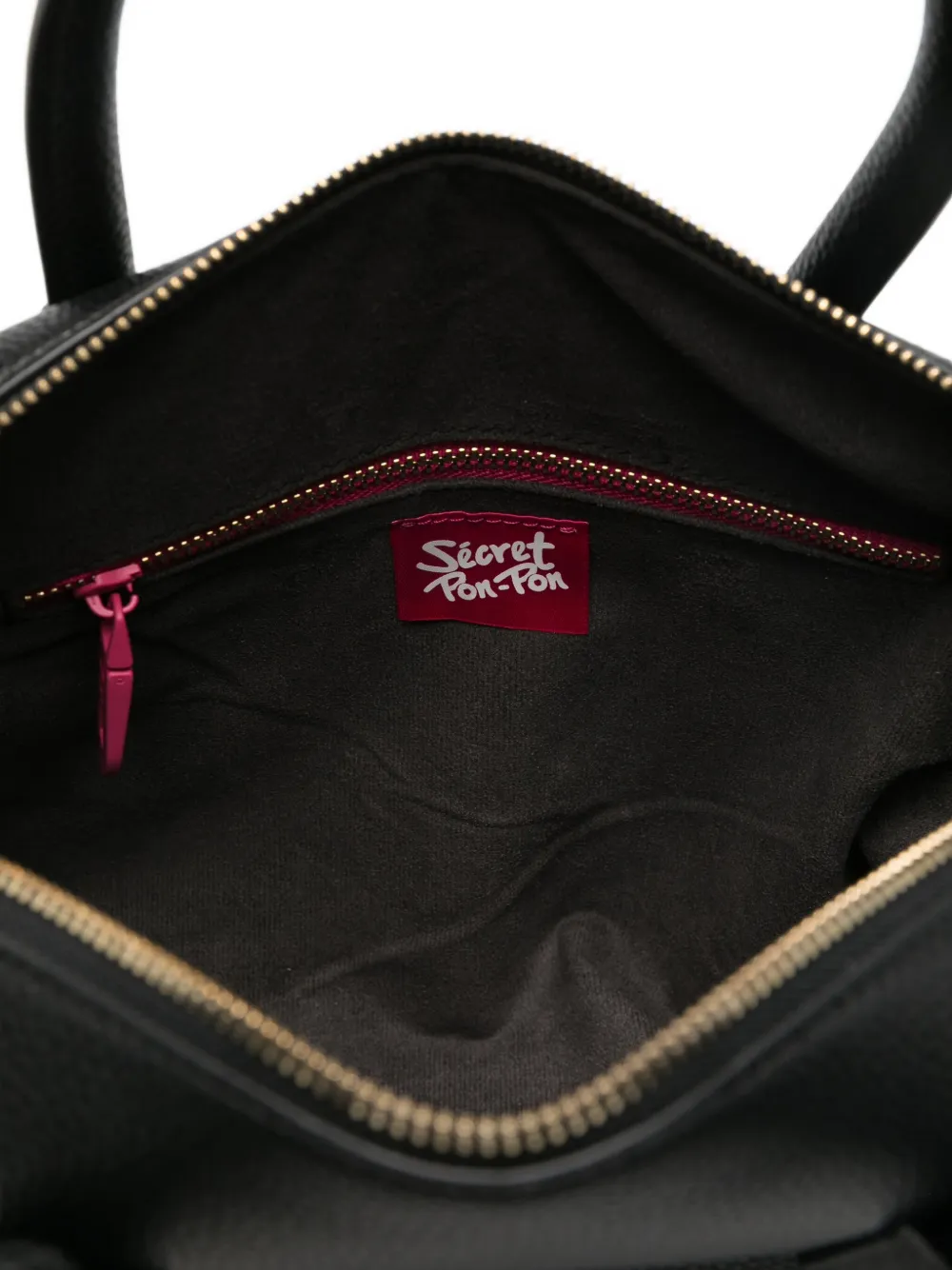 Secret Pon-pon Top-handles Leather Tote Bag In Black